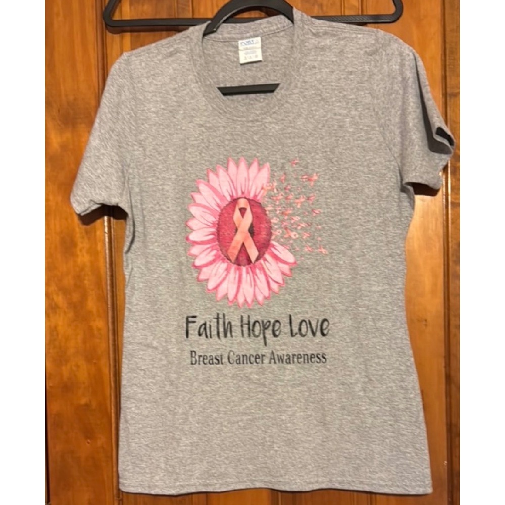 Port & Company Breast Cancer Awareness Sunflower Faith Hope Love T-Shirt Small